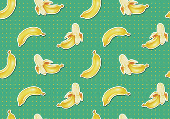 シームレスパターン　手描き風　ドット　バナナ　ベクターイラスト