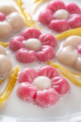 delicious glutinous rice ball in sweet coconut milk with sakura shaped