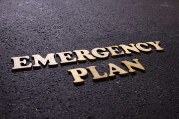 Fototapeta premium Emergency Plan. Motivational internet business words quotes, wooden lettering typography concept
