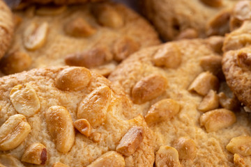 peanut cookies close up shot on white background