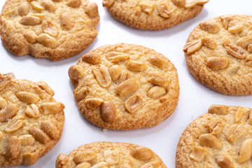 peanut cookies close up shot on white background