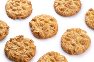 peanut cookies close up shot on white background
