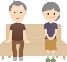 距離をとって座る高齢夫婦