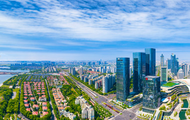 Fototapeta premium CBD and villas in Suzhou Industrial Park, Jiangsu Province, China