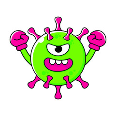 corona virus cartoon or covid - 19 cute and kawai cartoons in bright green and red colors of the worldwide Corona pandemic Ncov logo, health news.