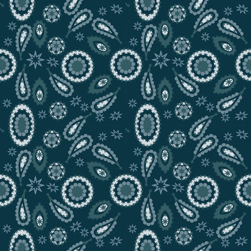 seamless pattern with leaves and flowers paisley style