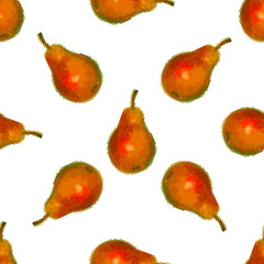 Pears seamless pattern on a white background. Pixel Graphics, fruit. 8 bit .Vector illustration.