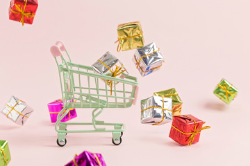 Shopping carts and fancy gift boxes