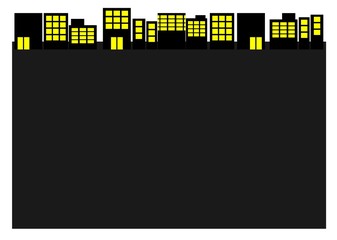 明かりの灯った夜のオフィス街のフレーム