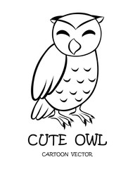 Black line vector illustration cartoon on a white background of a cute owl