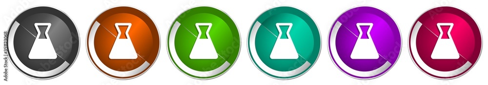 Fototapete Laboratory icon set, silver metallic chrome border vector web buttons in 6 colors options for webdesign
