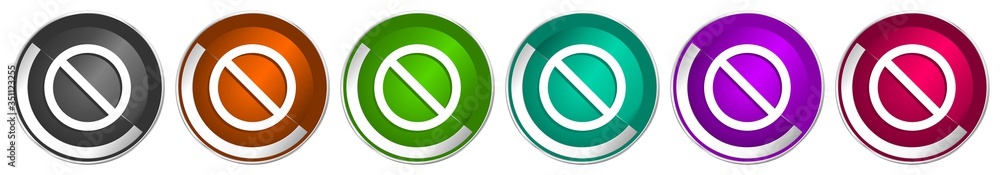 Poster Access denied icon set, silver metallic chrome border vector web buttons in 6 colors options for webdesign
