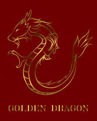 Vector illustration of a Chinese dragon, golden stripes on a red background. It is a symbol of fortune. And greatness.