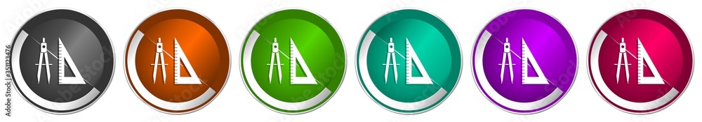 Leinwandbilder Learning icon set, education silver metallic chrome border vector web buttons in 6 colors options for webdesign