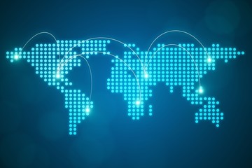 Creative dotted world map illustration with worldwide connections. Communications and global trading concept. 3D Rendering