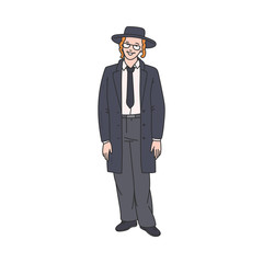 Obraz na płótnie Canvas Orthodox jewish man cartoon character in hat sketch vector illustration isolated.