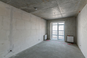 Russia, Moscow- January 25, 2020: interior room apartment rough repair for self-finishing. interior...