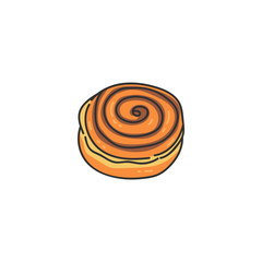 Cinnamon roll or baked dessert cartoon icon sketch vector illustration isolated.