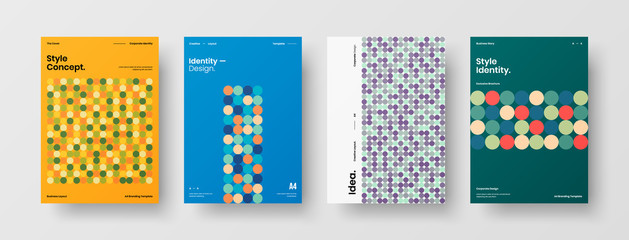 Company identity brochure template collection. Business presentation vector A4 vertical orientation front page mock up set. Corporate report cover abstract geometric illustration design layout bundle.