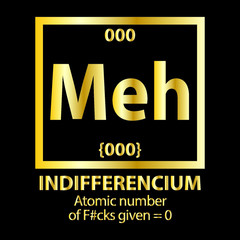 Meh Indifference atomic Number Typography Vector Design Can be used for Print On T-shirt Poster banner Wallpaper Stickers Typographic in Gold