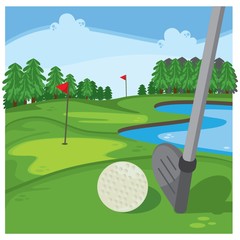golf course with golf ball and club