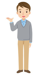 案内する若い男性　表情　全身