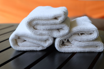 bath towels  place on the wood floor