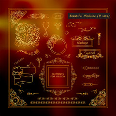 Perfect medical elements for doctors, anatomy, lovely human organs and medic theme with roses. Vector abstract signs, symbols, frames, boxes, dividers, borders. New and different arts in each set