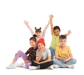 Cute little dancers on white background