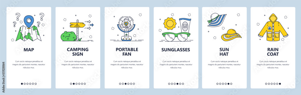 Wall mural summer travel website and mobile app onboarding screens vector template