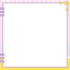 Vector printing paper note. Kawaii blank for drawing, sketchbook,  notebook, diary, letters, planners, notes.  Cute design with yellow-pink background, clips and stars on paper