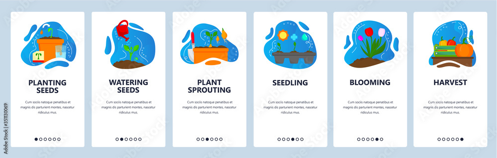 Poster planting website and mobile app onboarding screens vector template