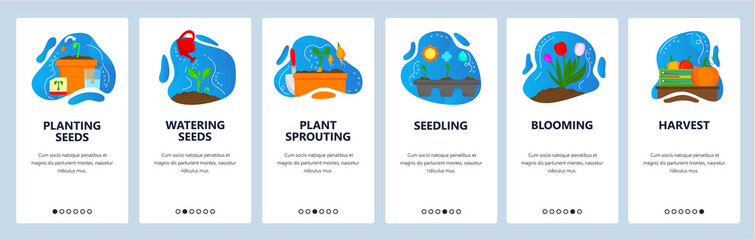 Planting website and mobile app onboarding screens vector template