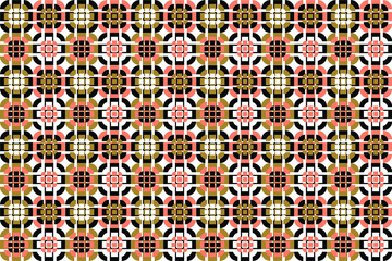 Round brown and black box shapes made from blocks in a repeating pattern against a white background