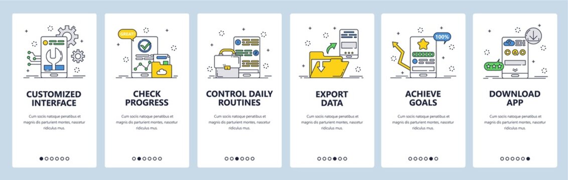 Habit Tracking Website And Mobile App Onboarding Screens Vector Template