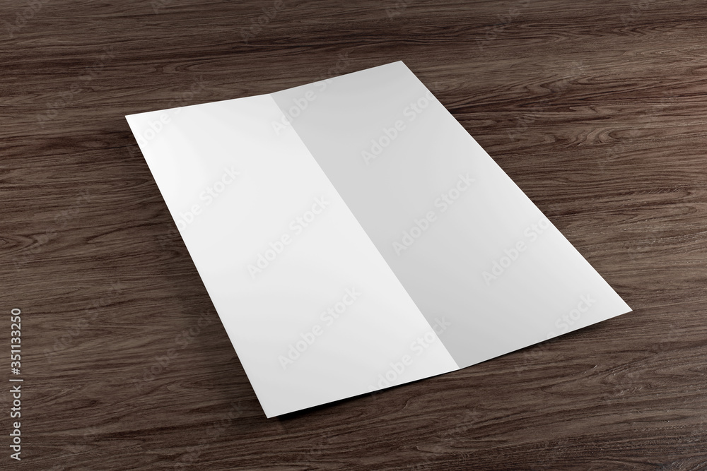 Poster mock up of a brochure on a wood background - 3d rendering