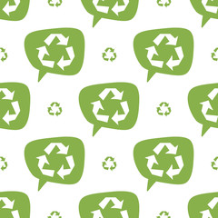 Green recycling sign, symbol vector seamless pattern background.
