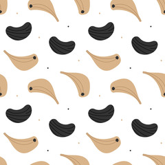 Black garlic, fermented garlic cloves and dots vector seamless pattern background.
