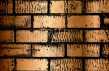 Distressed overlay texture of old golden brick wall, grunge background.