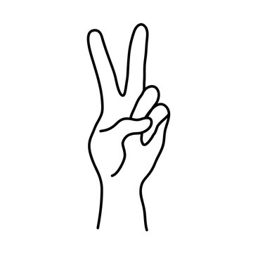 Sign of victory or peace symbol. Hand gesture of human, black line icon. Hand drawn two fingers raised up silhouette. Vector EPS 10 illustration
