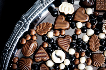 chocolate serving on silver tray. to serve chocolate on tray is a traditional Turkish hospitality sign. 