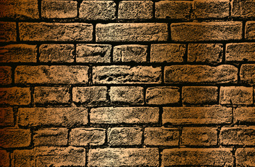 Distressed overlay texture of old golden brick wall, grunge background.