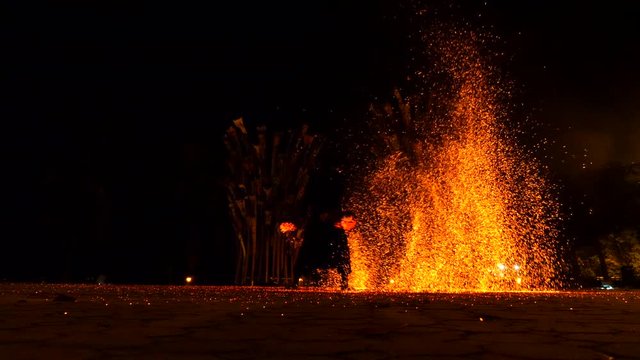 Stunning flaming fire show performance 
