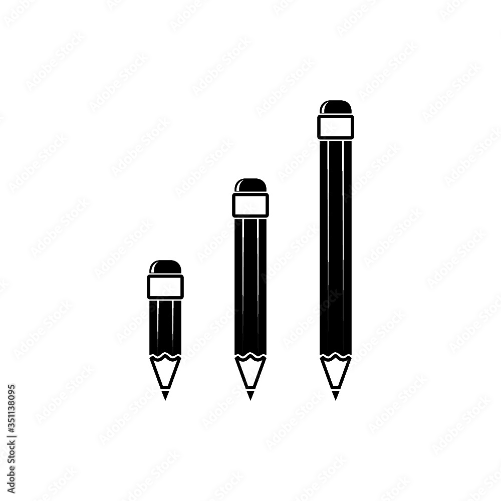 Poster Three simple pencil of varying size isolated on a white background