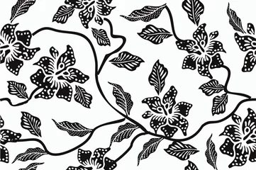 Papier peint Noir et blanc Batik indonésien : est une technique de teinture résistante à la cire appliquée sur un tissu entier, ou un tissu fabriqué à l& 39 aide de cette technique originaire d& 39 Indonésie.