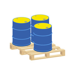 Metal barrels on a pallet.Vector isometric and 3D view.