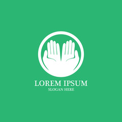 Fototapeta na wymiar praying hands logo in green background