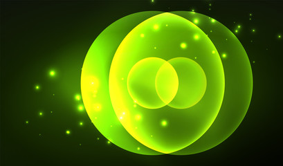 Glowing neon shiny transparent abstract geometric shapes with light effects. Techno futuristic vector abstract background For Wallpaper, Banner, Background, Card, Book Illustration, landing page