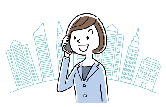 Stock Illustration: business woman, telephone, city