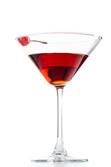 manhattan cocktail in martini glass on white background
